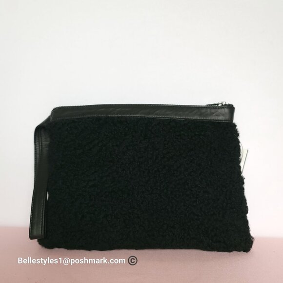 VIAVENETO Delilah Curly Lambskin Shearling Large Pouch/Wristlet- Black color - Picture 6 of 16